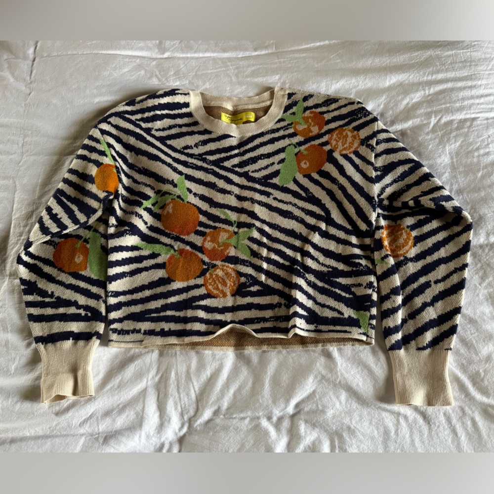 Anthropologie Maeve Striped Sweater with Orange Accents